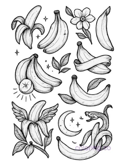 Intricate Banana Tattoo Coloring Sheet
