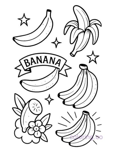Fun Banana Tattoo Flash Coloring Page