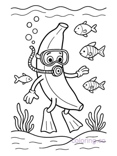 Adorable Banana Underwater Coloring Page