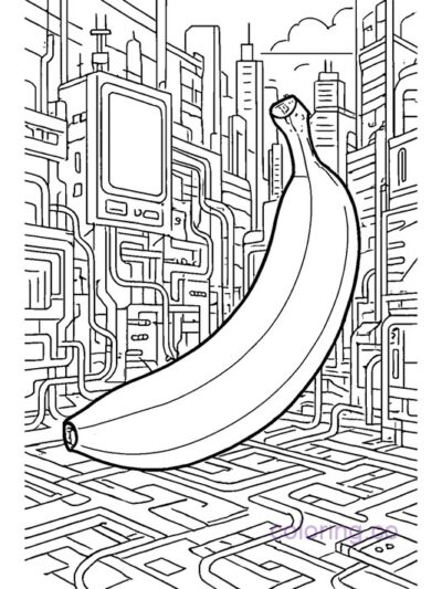 Banana in Cyberpunk City Coloring Page