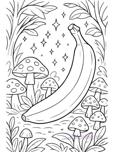 Banana in Magical Forest Coloring Page