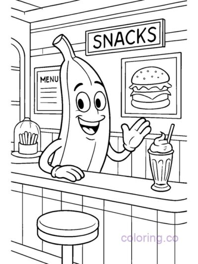 Fun Banana Snack Shop Coloring Page