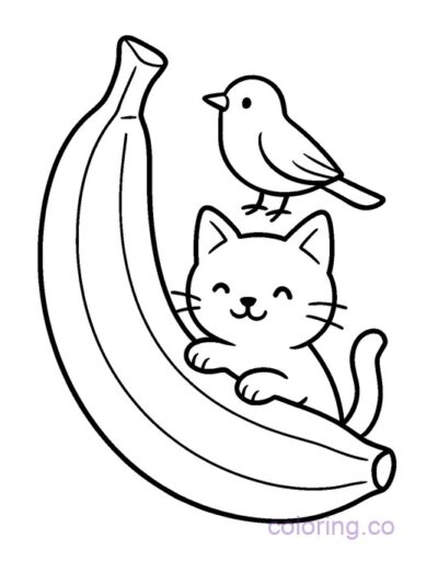 Adorable Banana with Animal Friends Coloring Page