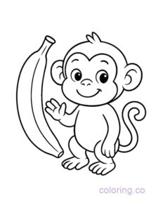 Friendly Monkey and Banana Coloring Page | Coloring.co