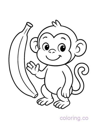 Friendly Monkey and Banana Coloring Page