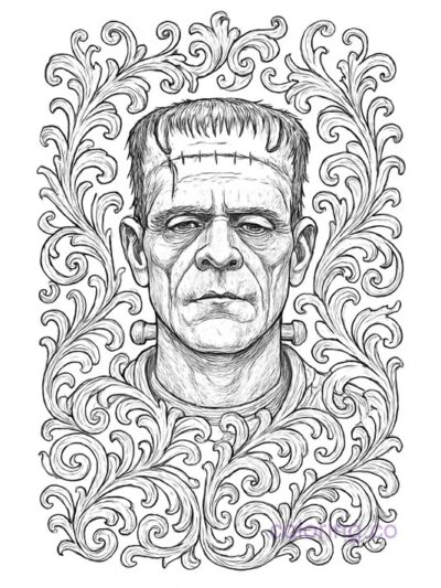 Intricate Baroque Frankenstein Coloring Page