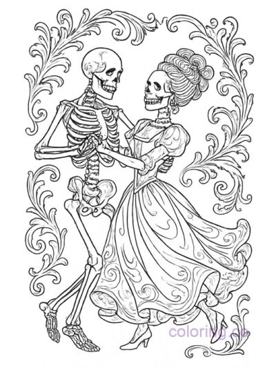 Baroque Skeleton Dance Coloring Page