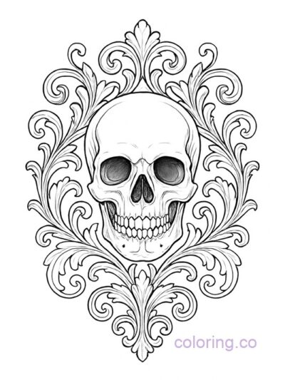 Intricate Baroque Skull Ornament Coloring Page
