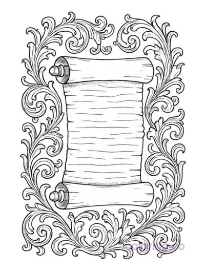 Intricate Baroque Spell Scroll Coloring Page