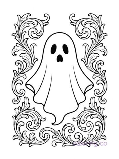 Intricate Ghost with Baroque Flourishes Coloring Page