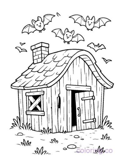 Charming Abandoned Cabin Coloring Page
