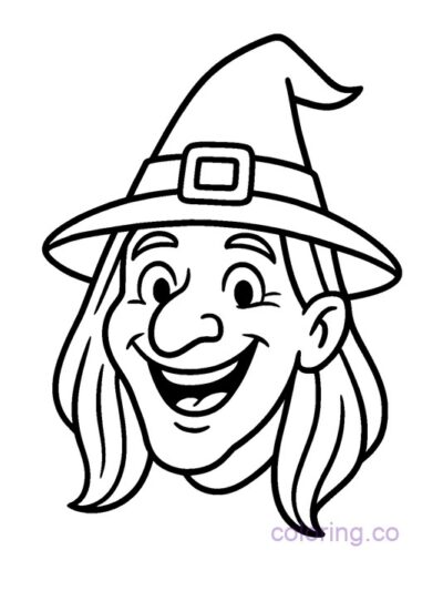 Cute Witch Face Coloring Page