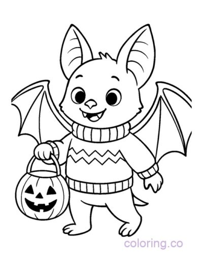 Cute Bat in Sweater Halloween Coloring Page