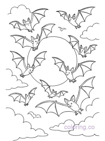 Cute Bats and Full Moon Coloring Page