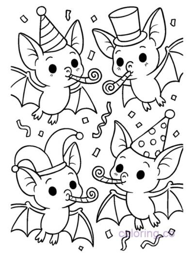 Cute Bats at a Party Coloring Page