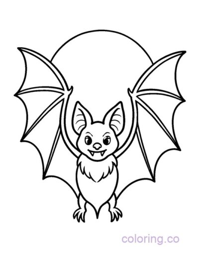 Big Bat and Moon Coloring Page