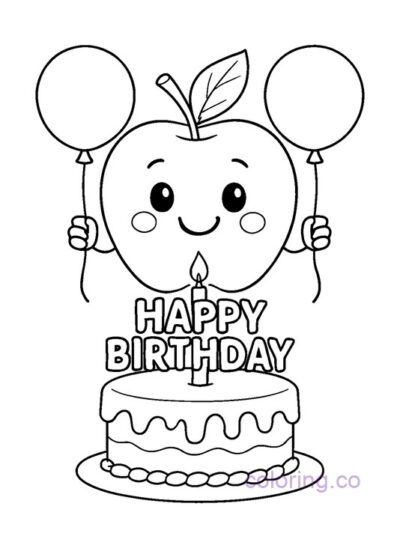 Cute Birthday Apple Coloring Page