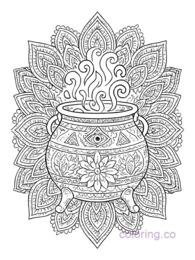 Boho Cauldron Mandala Coloring Page