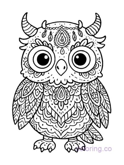 Boho Monster Owl Coloring Page