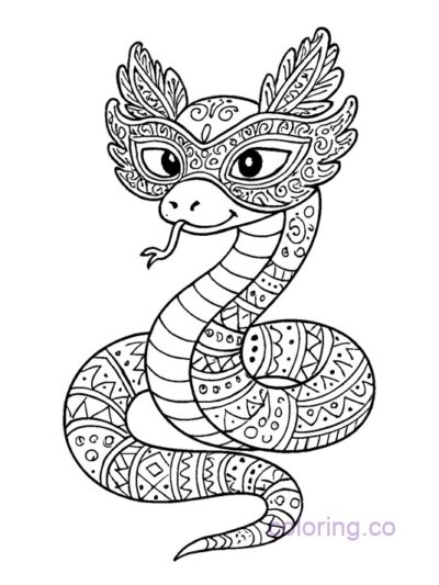 Boho Snake Coloring Page with Costume Mask
