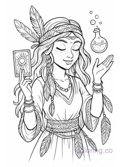 Boho Spellcasting Coloring Page