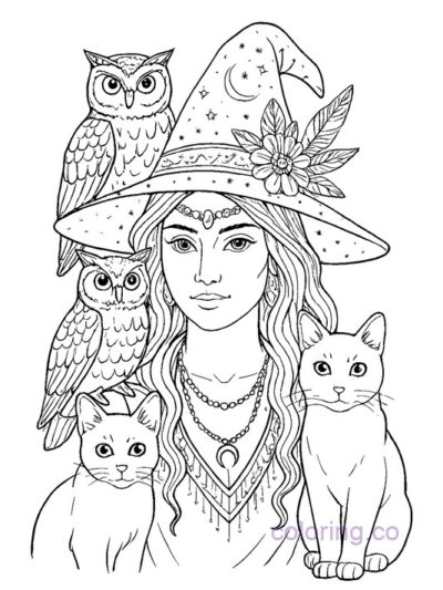 Boho Witch Coloring Page