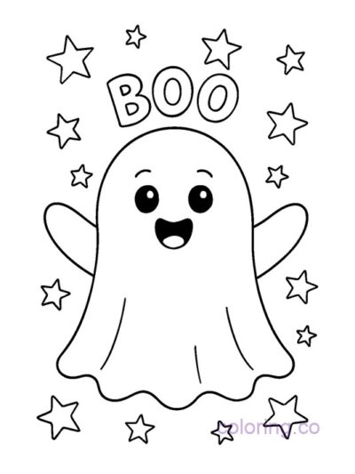 Boo Ghost with Stars Coloring Page