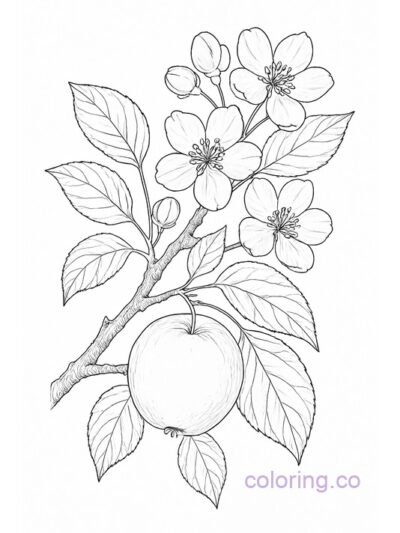 Botanical Apple Tree Coloring Page