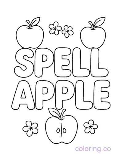 Bubble Letter Apple Coloring Page