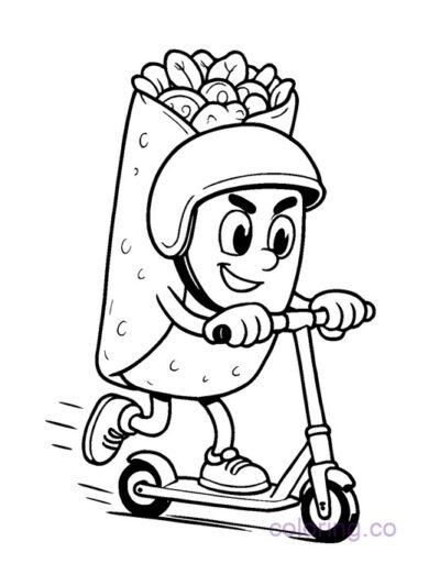Fun Burrito on a Scooter Coloring Page for Kids