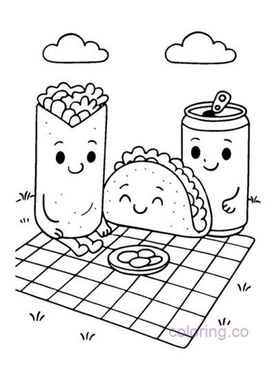 Cute Burrito Picnic Coloring Page for Kids