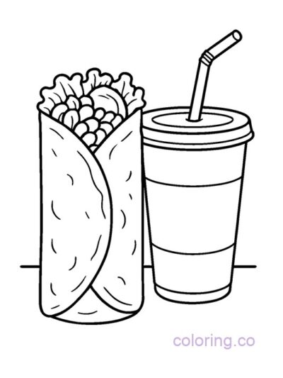 Fun Burrito and Soda Coloring Page for Teens