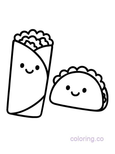 Fun Burrito and Taco Coloring Page for Kids
