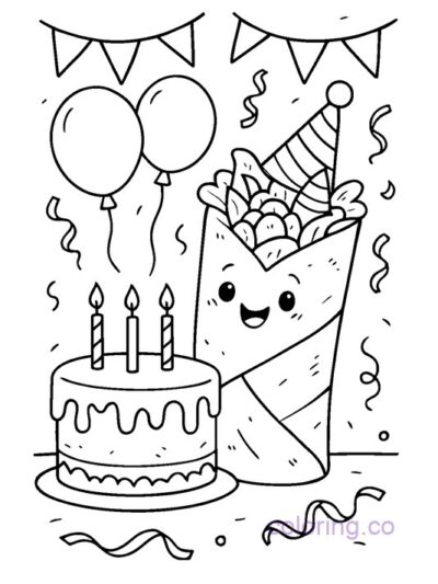 Burrito Birthday Party Coloring Page for Kids