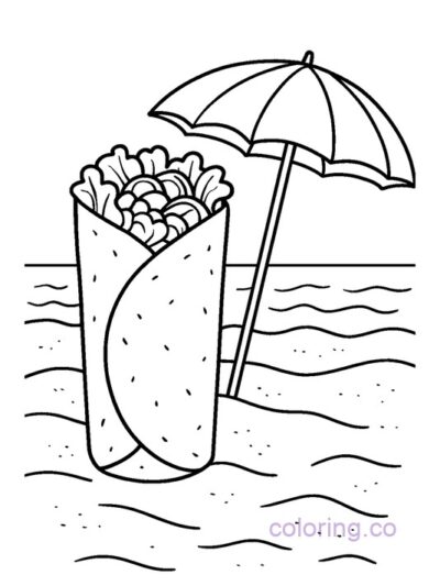 Cute Burrito at the Beach Coloring Page for Kids