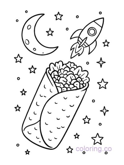 Burrito in Space Coloring Page for Kids