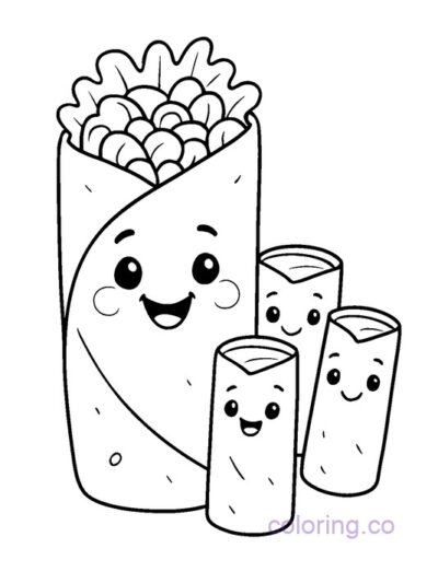 Cute Burrito and Friends Coloring Page for Preschool