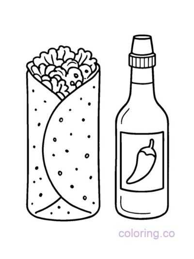 Fun Burrito and Hot Sauce Coloring Page for Teens