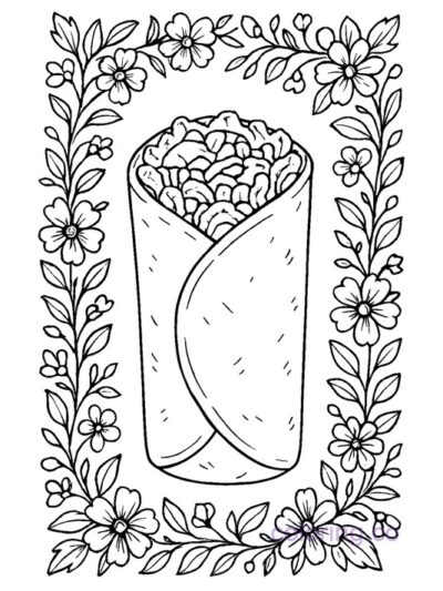 Intricate Burrito with Floral Frame Coloring Page