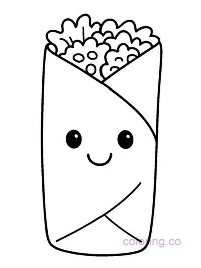Cute Burrito with Smiley Face Coloring Page for Preschool