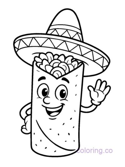 Adorable Burrito with Sombrero Coloring Page for Kids