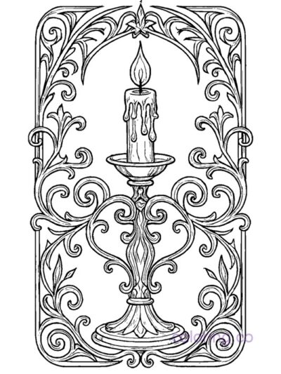 Gothic Art Nouveau Candle Coloring Page