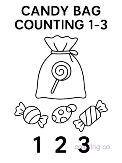 Candy Bag Counting Coloring Page