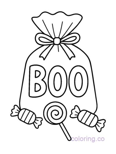 Halloween Candy Bag BOO Coloring Page