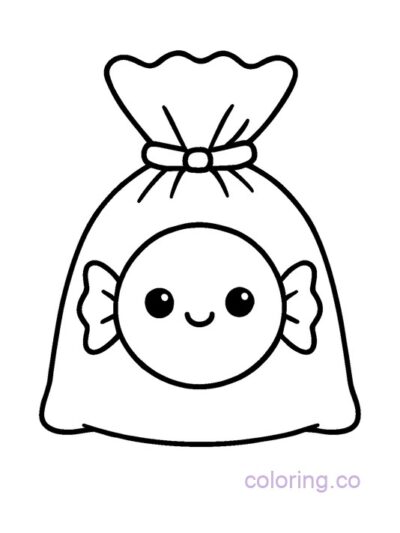 Kawaii Candy Bag Coloring Page