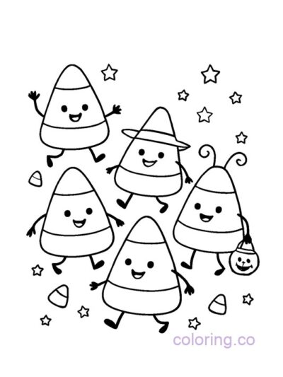 Cute Candy Corn Creatures Coloring Page