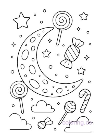 Charming Candy Moon Coloring Page