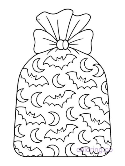 Candy Bag with Bats and Moons Coloring Page