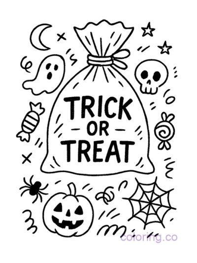 Spooky Trick or Treat Candy Bag Coloring Page