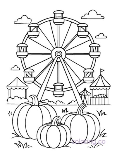 Carnival Ferris Wheel and Pumpkins Coloring Page